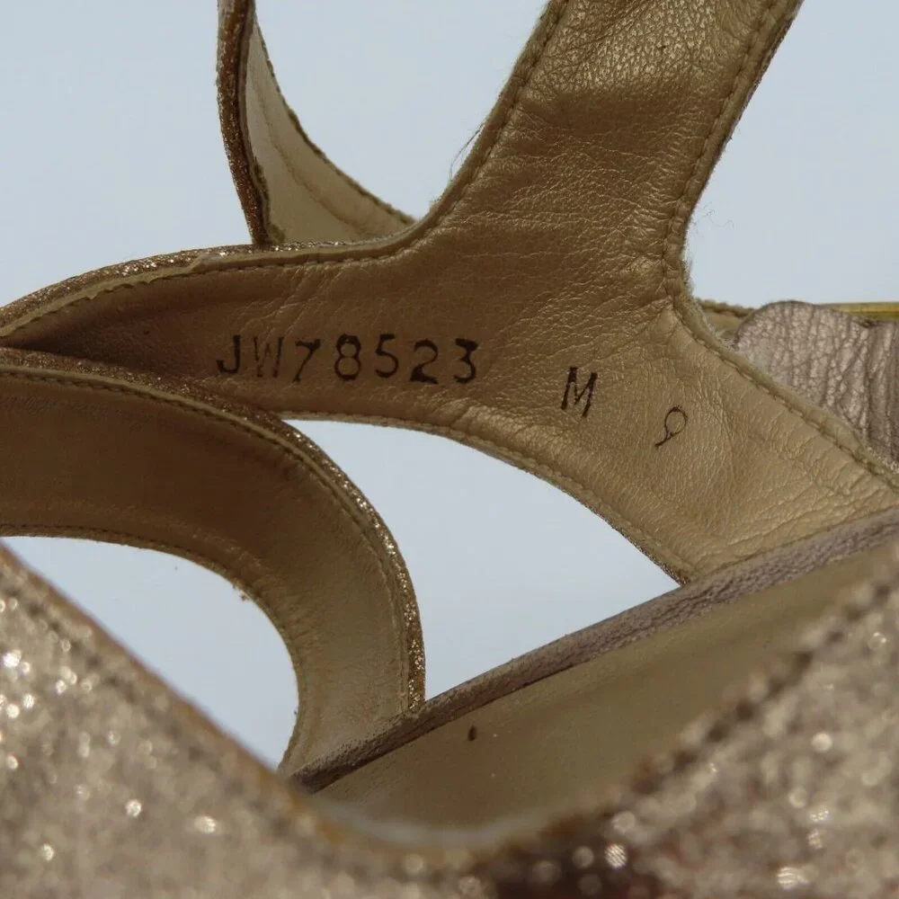 Stuart Weitzman Women 9M Gold Glitter Cork Platform Wedge Sandals Strappy Shoes - Picture 8 of 13